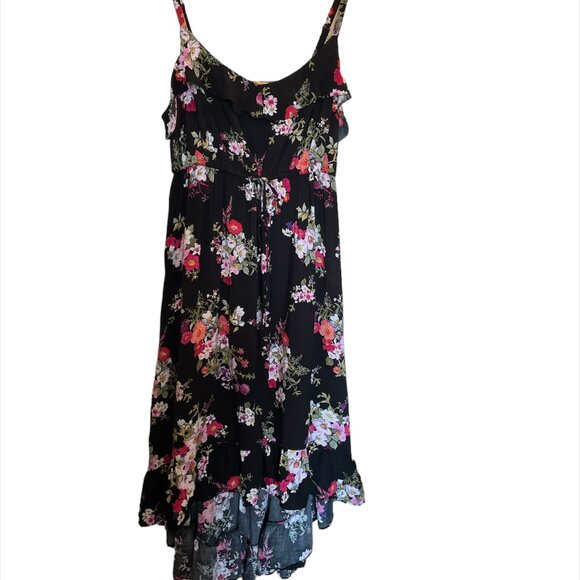 TORRID Black/Pink Floral Spaghetti Strap High-Low Sundress - Size 3 - Picture 1 of 9